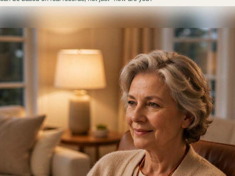 Older adult wearing an orange SonoCardio device in a living room